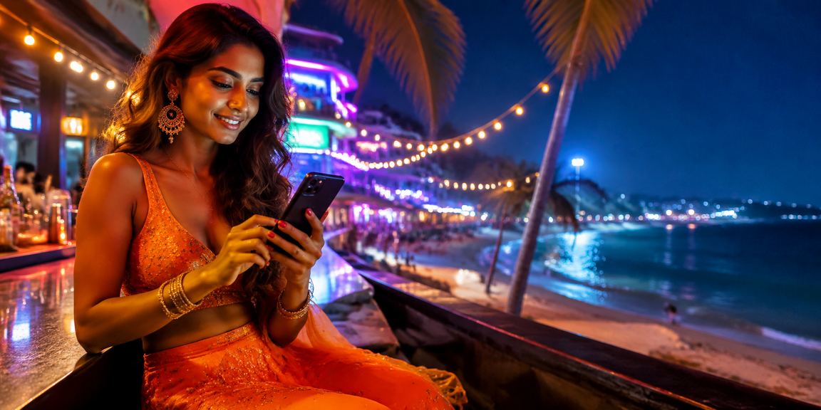 Player enjoying live casino games on mobile device at Indian beach resort